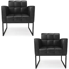 Poltrona Base Industrial Preto Kit 2 Ana Sintético Pu Preto