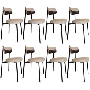 Kit 08 Cadeiras Estofada Para Sala De Jantar Astrid Preto C01 Linho Areia Courino Café - Lyam Decor