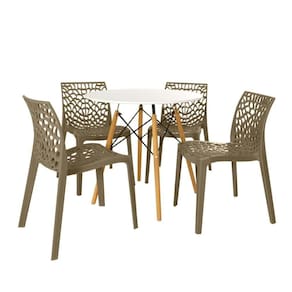 Conjunto Mesa De Jantar Redonda Eiffel 80cm Branca Com 4 Cadeiras Gruvyer - Nude