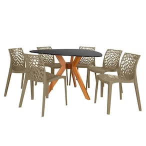 Conjunto Mesa De Jantar Orgânica Nina 120cm Preta Com 6 Cadeiras Gruvyer - Nude