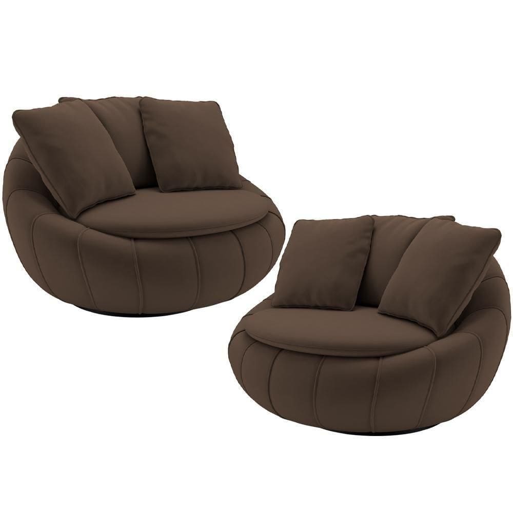 Kit 02 Poltronas Decorativa Giratória Kira M03 Veludo Marrom - Lyam Decor