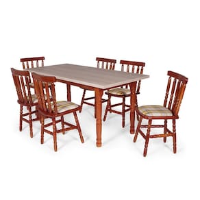 Conj Jantar 160x80cm Mel + 6 Cadeiras Em Madeira Mônaco