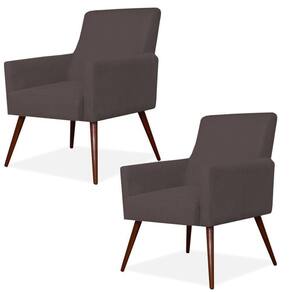 Kit 02 Poltronas Maria W01 Pés Palito Suede Marrom