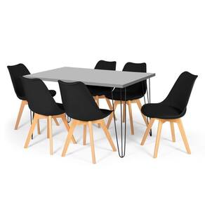 Conjunto Mesa De Jantar Hairpin 130x80 Volpi Com 6 Cadeiras Eiffel Leda - Preto