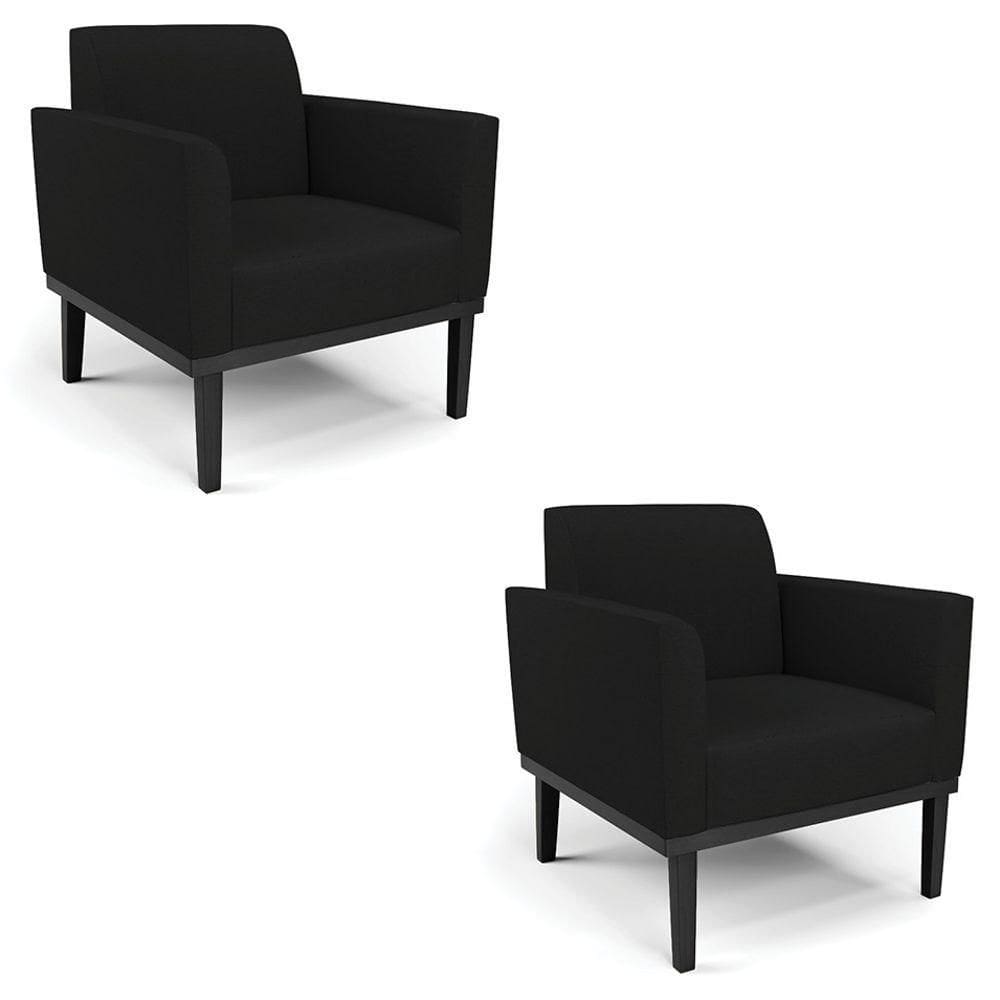 Poltrona Base Madeira Preto Kit 2 Maressa Linho Preto