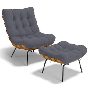 Poltrona Costela L02 Com Puff Suede Cinza - Lyam Decor