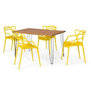 Conjunto Mesa De Jantar Retangular Hairpin Natural 130x80cm Com 4 Cadeiras Allegra - Amarelo