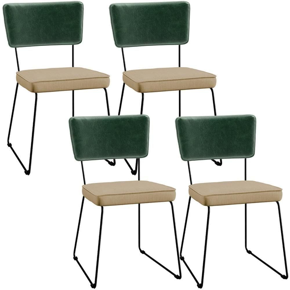 Kit 04 Cadeiras L02 Facto Verde Musgo Linho Bege Escuro