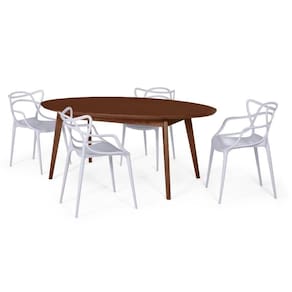 Conjunto Mesa De Jantar Oval Vértice Nozes 190Cm Com 4 Cadeiras Allegra - Cinza