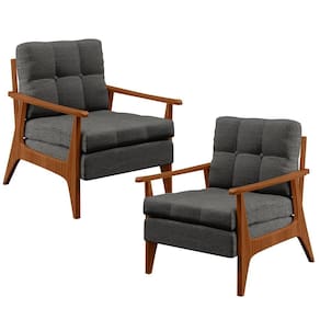 Kit 02 Poltronas Encosto Ripado Linho Cinza Escuro