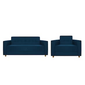 Kit Sofá 2 Lugares E Poltrona Denver Suede Cor Azul Marinho