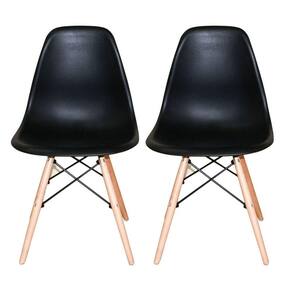 Conjunto 2 Cadeiras Eames Pp Preto Base Madeira