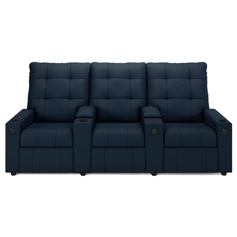 Poltrona Do Papai Reclinável Mallie 3 Lugares Baú Usb Fh9 Veludo Azul - Mpozenato