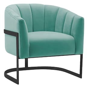 Poltrona Decorativa Sala De Estar Recepção Mavie Base De Ferro Preto Suede Adj Decor Azul Tiffany