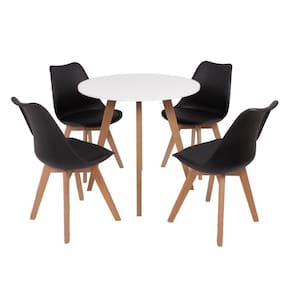 Mesa Inês 80cm Branca + 4 Cadeiras Leda - Preta