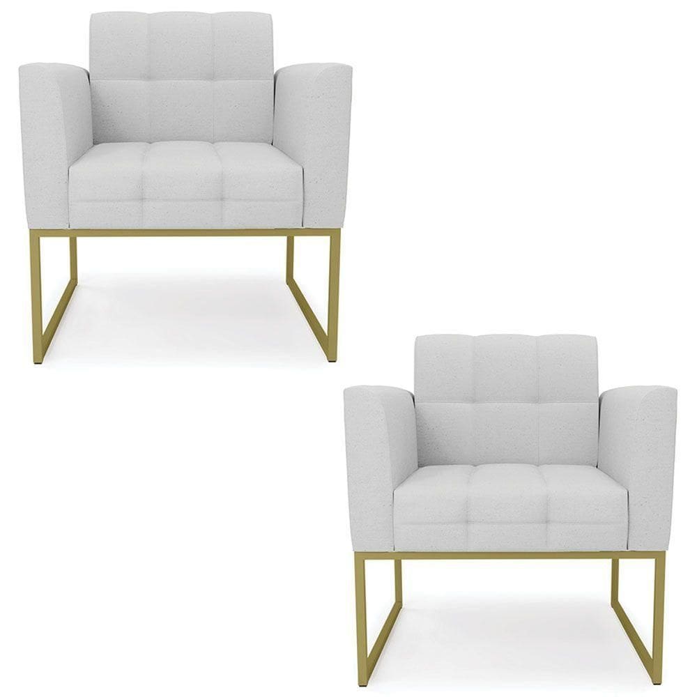 Poltrona Base Industrial Dourado Kit 2 Ana Linho Cinza
