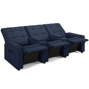 Poltrona Do Papai Reclinável Cinema 3 Lugares Manual Baú Usb Haifa F05 Facto Azul - Lyam Decor