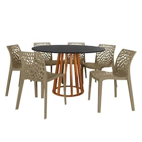 Conjunto Mesa De Jantar Redonda Talia Amadeirada Preta 120cm Com 6 Cadeiras Gruvyer - Nude