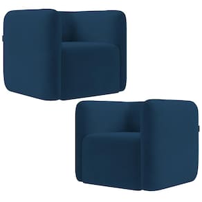 Kit 02 Poltronas Decorativas Para Sala De Estar Fixa Living Peônia K01 Veludo Azul Marinho