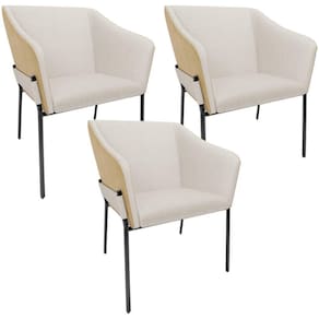 Kit 3 Cadeiras Para Sala De Jantar Estar Living Olívia L02 Linho Cru Couríssimo Fendi - Lyam Decor