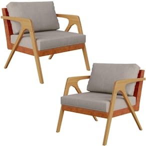 Kit 02 Poltronas L02 Couríssimo Camel Linho Bege