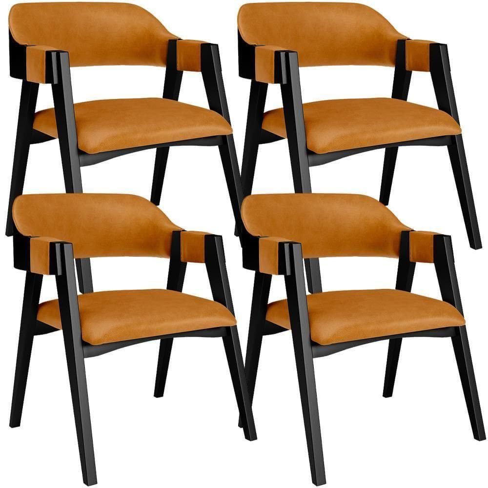 Kit 4 Cadeiras Sala De Jantar Estar Living Estofada Suran L02 Preto Couríssimo Whisky - Lyam Decor