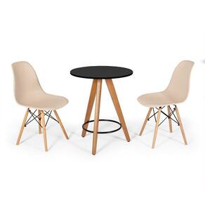 Conjunto Mesa Redonda Aline 70Cm Preta Com 2 Cadeiras Eames Eiffel - Nude