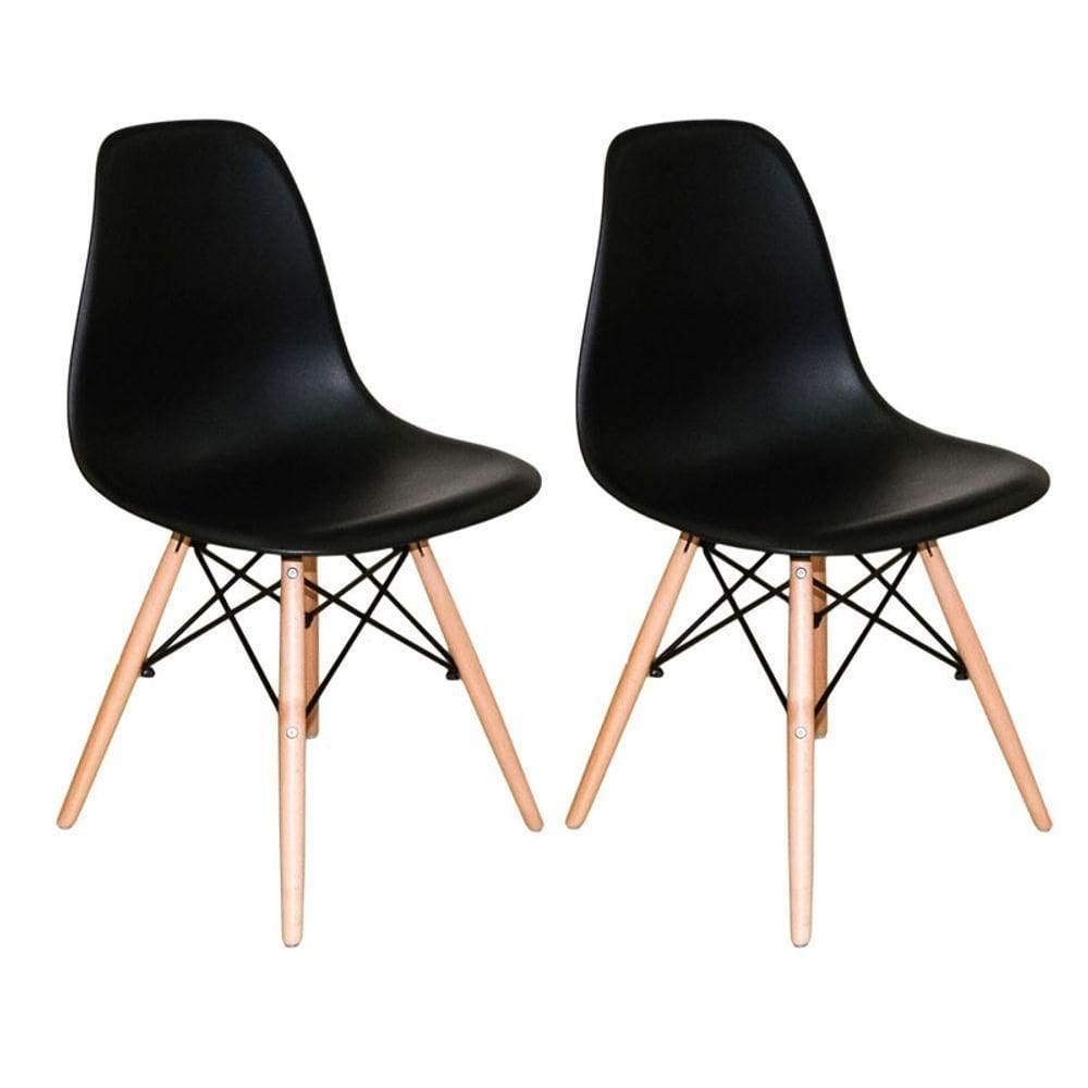 Kit Com 2 Cadeiras Charles Eames Dsw Preta - Base Madeira