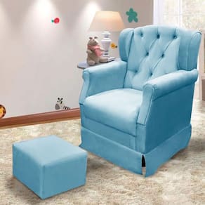 Poltrona Cadeira De Amamentação Balanço + Puff Ternura Material Sintético Azul - Speciale Home Azul