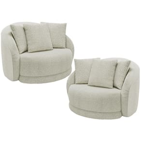Kit 02 Poltronas Decorativa Para Sala Estar Base Giratória Witta M03 Bouclê Bege Claro