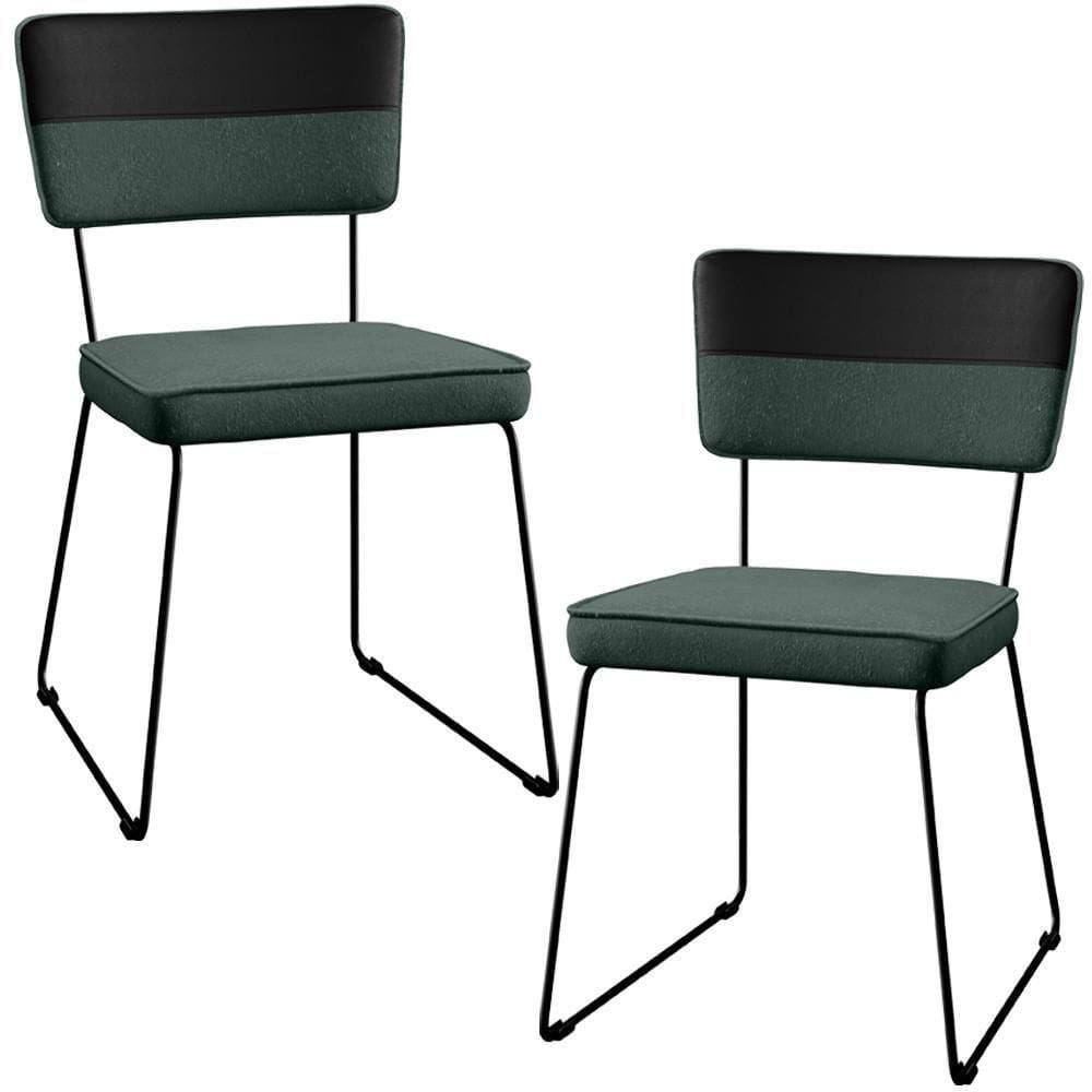 Kit 02 Cadeiras Allana L02 Faixa Preto Verde Musgo