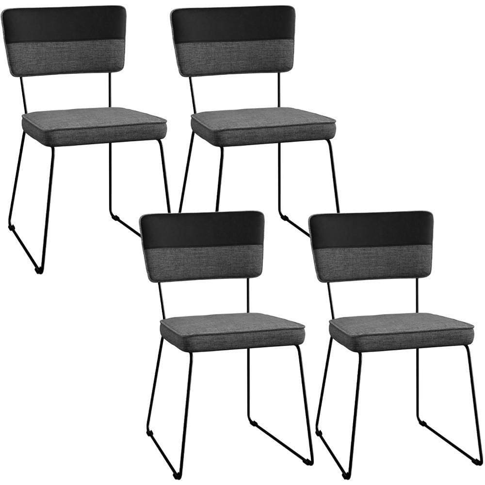 Kit 4 Cadeiras Estofada Faixa Corano Preto Cinza Escuro