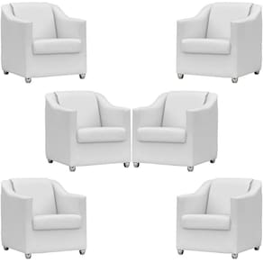 Kit 6 Poltronas Mila Corino Cores Pé De Plástico Cromado - Branco Corino