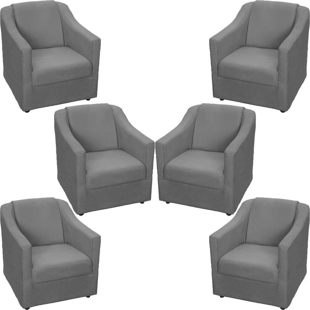 Kit 6 Poltronas Mila Pé De Plástico Cromado - Cinza Suede
