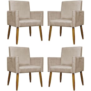 Kit 4 Poltronas Decorativas Mari Suede Pé Palito Castanho - Bege Suede