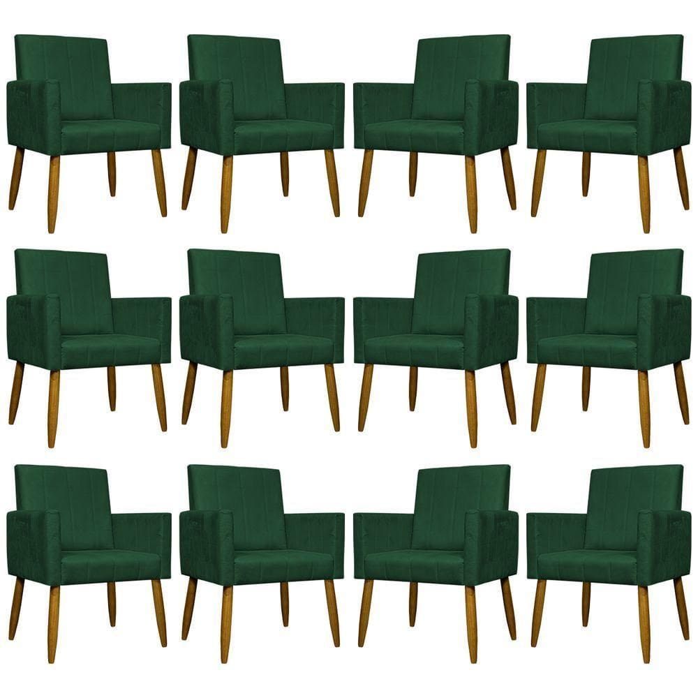 Kit 12 Poltronas Decorativas Mari Pé Palito Castanho - Verde Suede