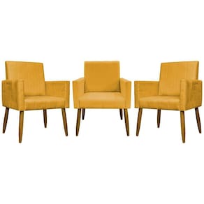 Kit 3 Poltronas Decorativas Confortáveis Mari - Mostarda Suede