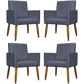 Kit 4 Poltronas Decorativas Mari Suede Pé Palito Castanho - Cinza Suede