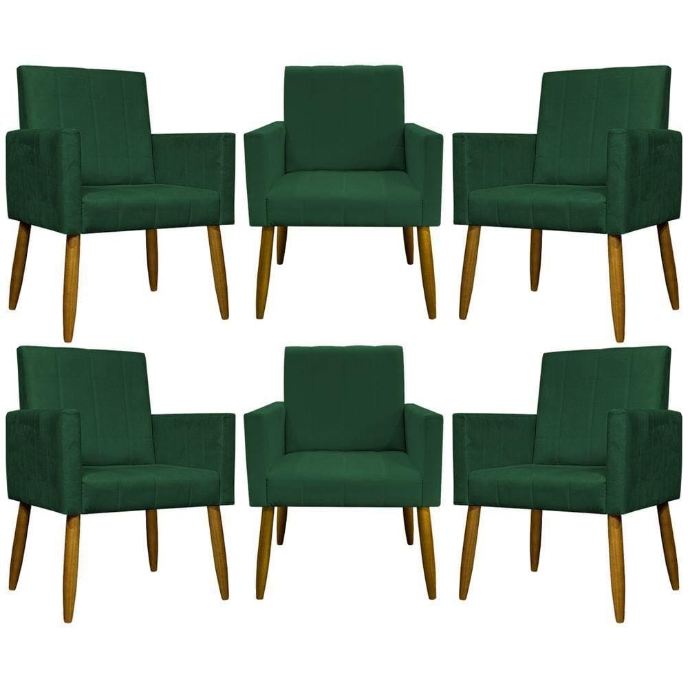 Kit 6 Poltronas Decorativas Mari - Verde Suede