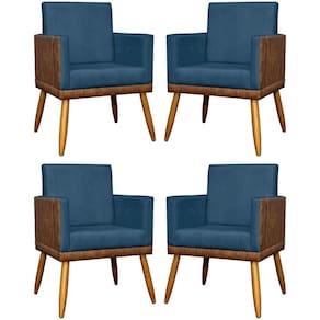 Kit 4 Poltronas Modernas Lis Corino e Pé 30cm - Marrom Suede