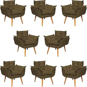 Kit 8 Poltronas Decorativa Alice Pé Trapézio 30cm Castanho - Suede