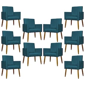 Kit 10 Poltronas Decorativas Mari Pé Palito Castanho - Azul-marinho Suede