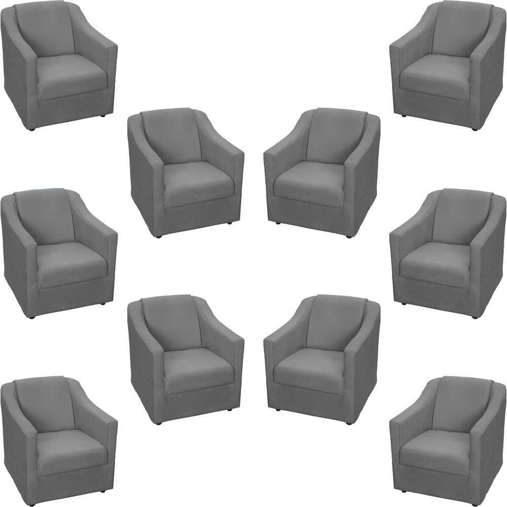 Kit 10 Poltronas Decorativa Mila Pé De Plástico Cromado - Cinza Suede