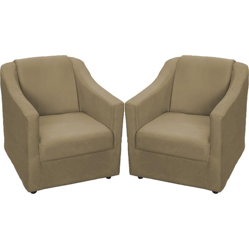 Kit 2 Poltronas Mila Pé De Plástico Cromado - Nude Suede