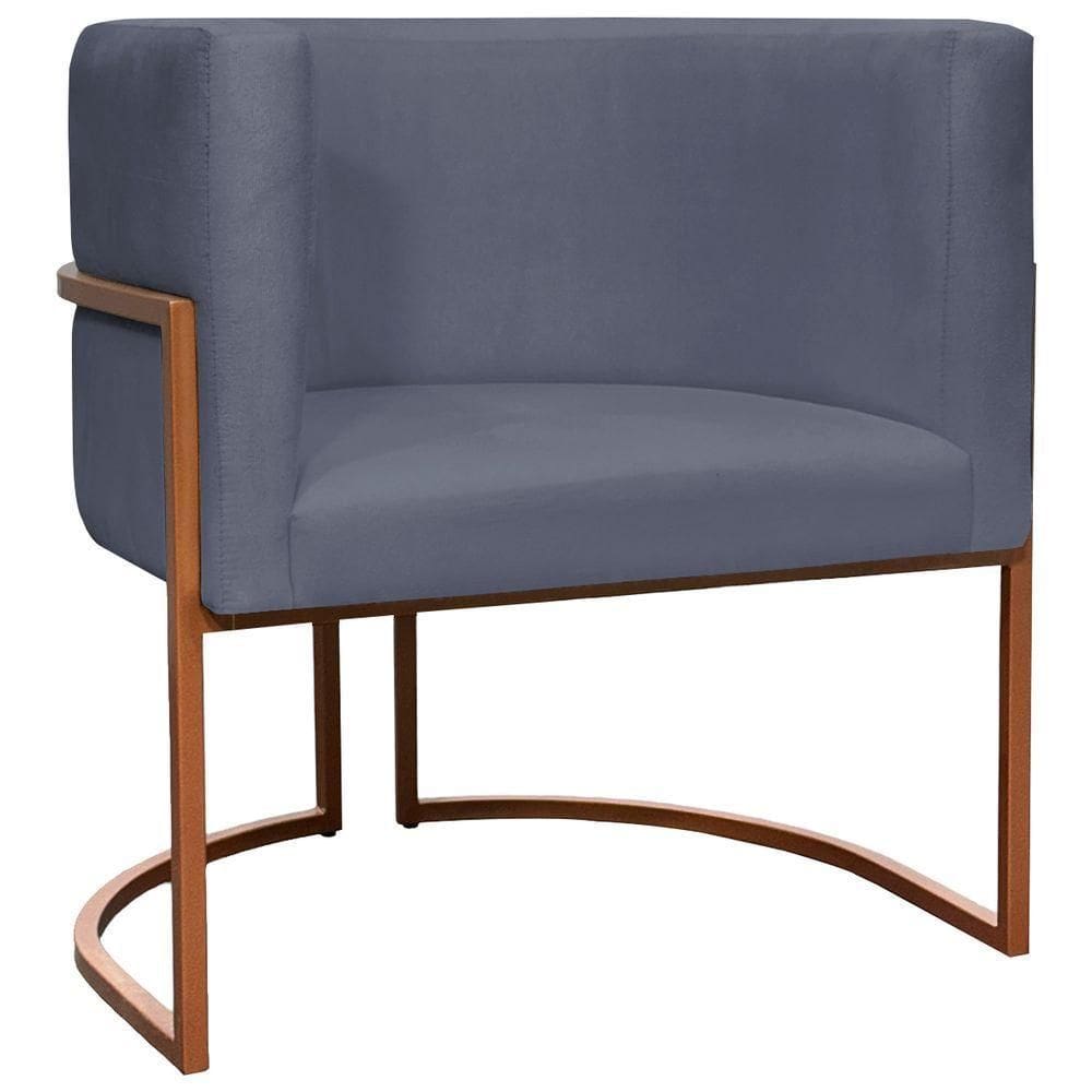Poltrona Decorativa Recepção Luna Suede Cores Base De Ferro Bronze - Cinza, Suede