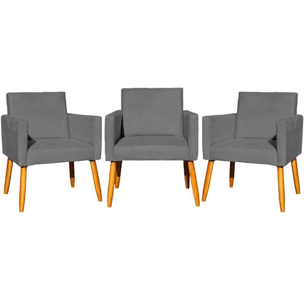 Kit 3 Poltronas Para Recepção Nina Suede Cores Pé Palito 30cm Castanho - Suede