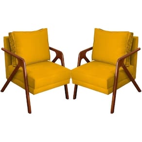 Kit 2 Poltronas Decorativa Shine Pé Castanho - Mostarda Suede