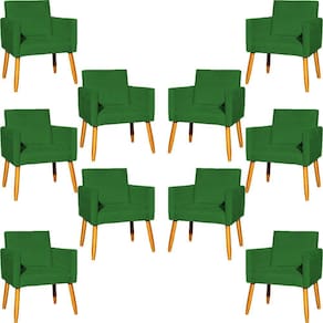 Kit 10 Poltronas Decorativa Para Sala Nina Suede Cores Pé Palito 30cm Castanho - Verde, Suede