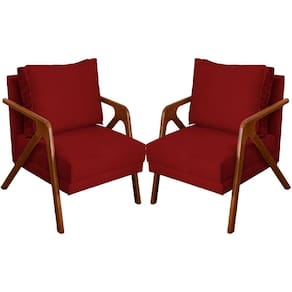 Kit 2 Poltronas Decorativa Para Sala Shine Suede Cores Pé Castanho - Bordô, Suede