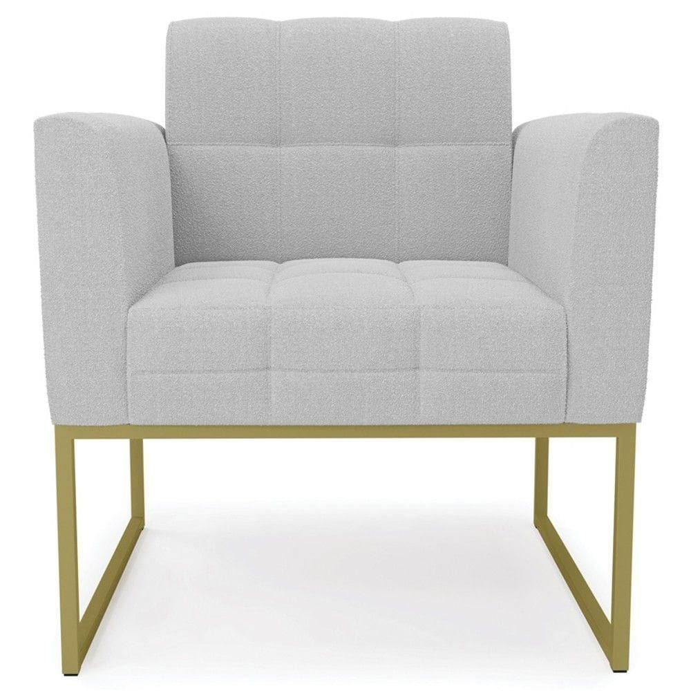 Poltrona Para Sala Base Industrial Dourado Ana Bouclé Cinza - Ibiza